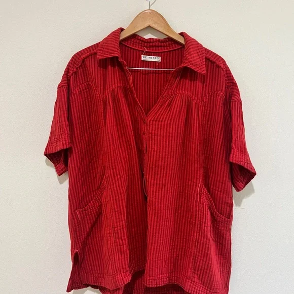We The Free Kayla Double Cloth Red Shirt Size L - Picture 3 of 6